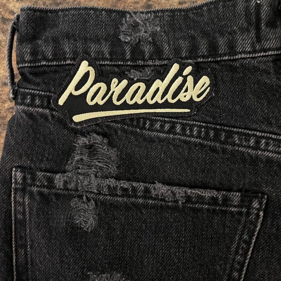 Agolde 90s High Rise Distressed Black Denim Shorts 27 Patch Raw Hem Y2K Grunge - Picture 8 of 12